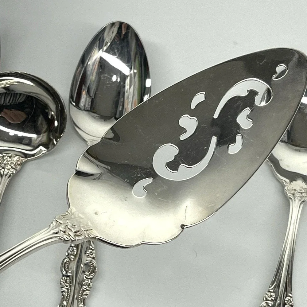 EP SS Japan Silver Plate Flatware 6 Piece Serving Set Romantic Rose Pattern Vtg.